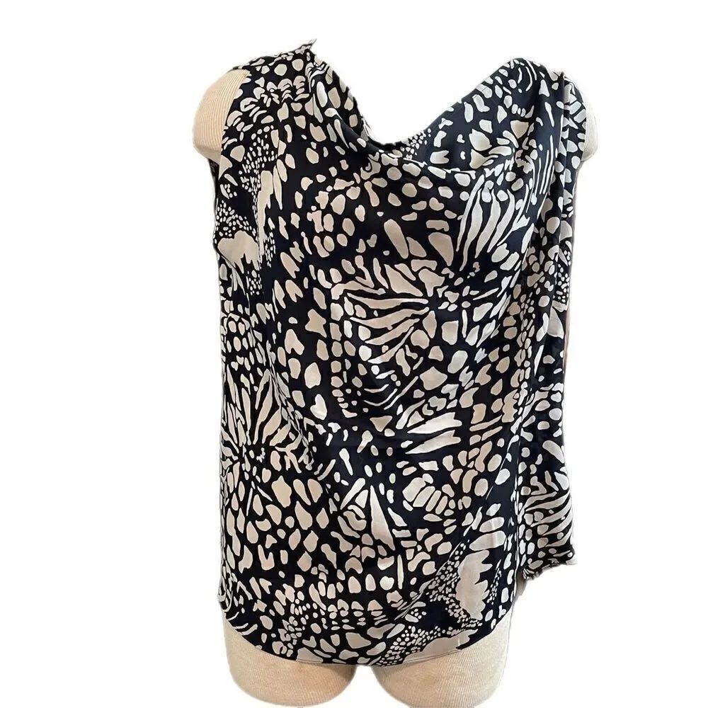 Black Label By Chico’s Silk Black Beige Tank Top Blouse Size Large